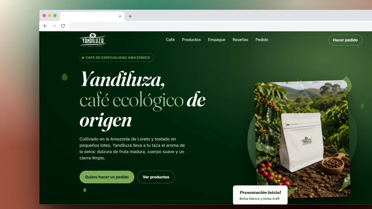 Portada de la demo de Café Yandiluza con café ecológico de origen amazónico